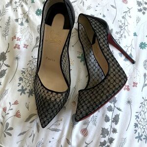 Handcrafted Christian Louboutin Pigalle fishnet lace heels